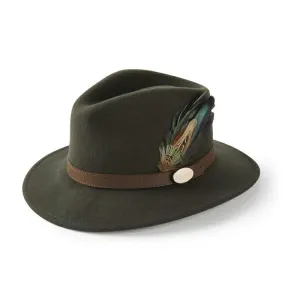 Hicks & Brown Suffolk Classic Feather Fedora Hat - Olive Green