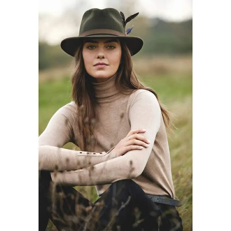 Hicks & Brown Suffolk Classic Feather Fedora Hat - Olive Green