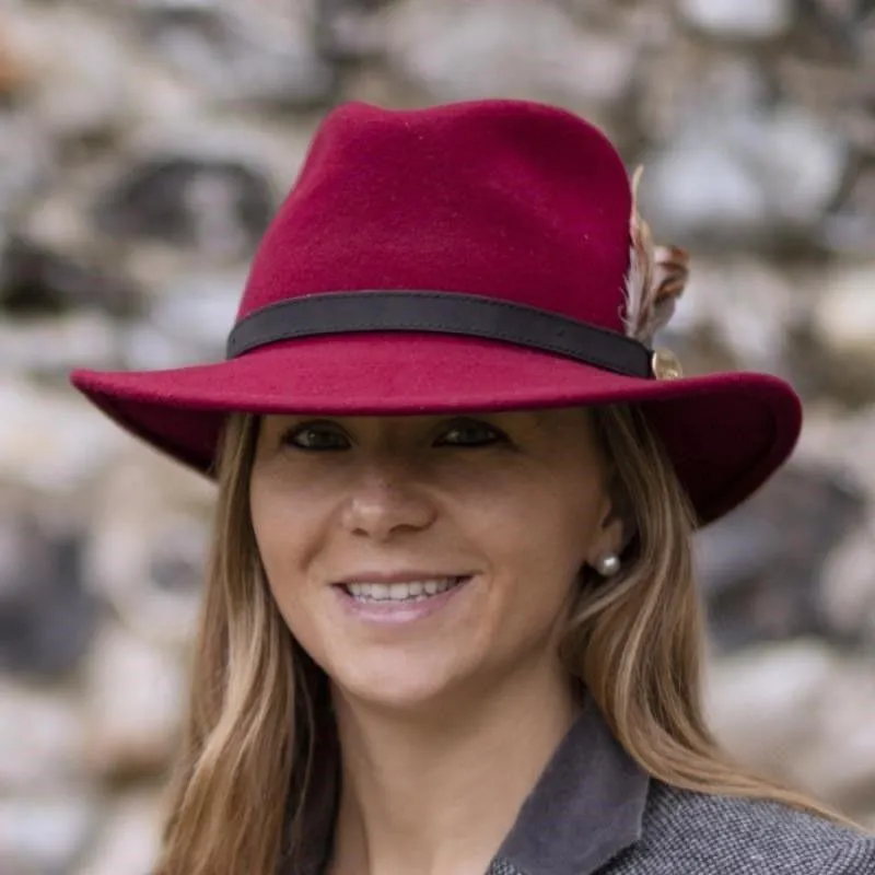 Hicks & Brown Suffolk Gamebird Fedora Hat - Maroon