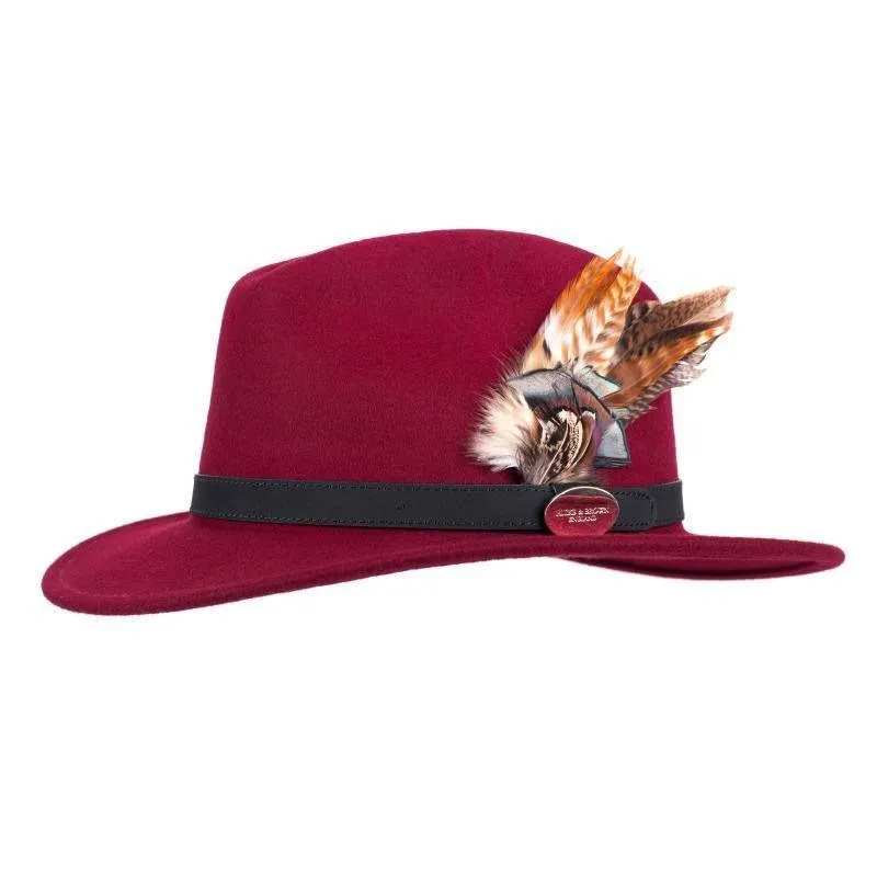 Hicks & Brown Suffolk Gamebird Fedora Hat - Maroon