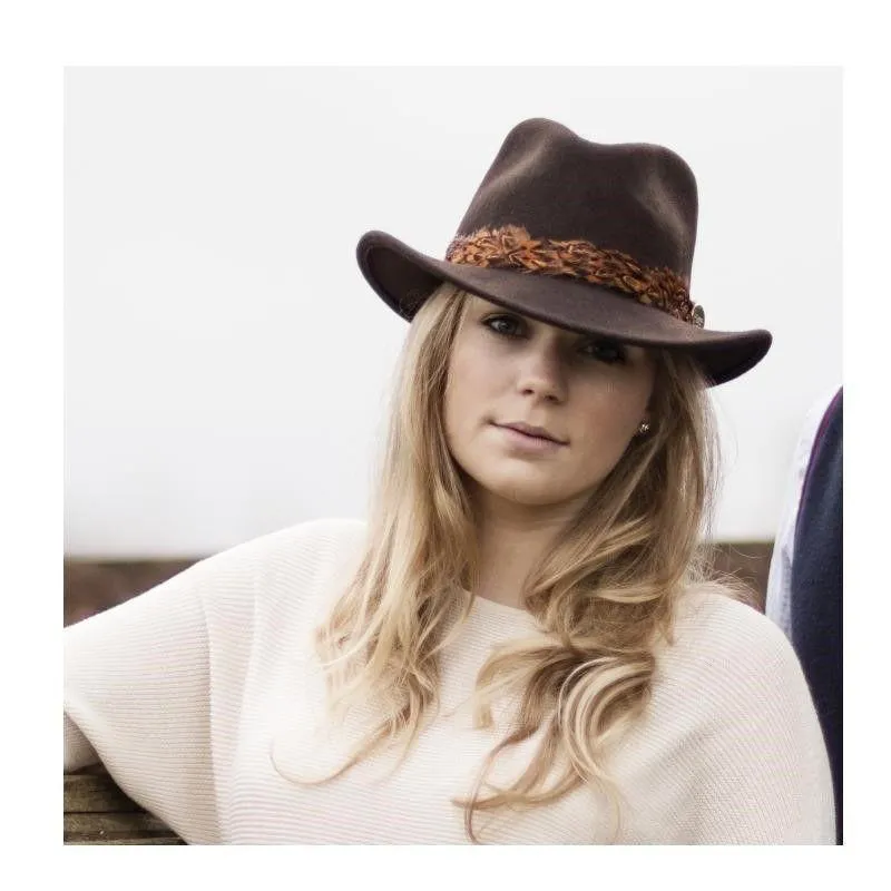 Hicks & Brown Suffolk Pheasant Wrap Fedora Hat - Brown