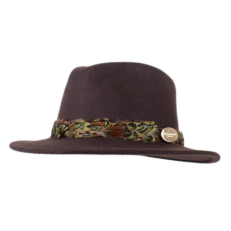 Hicks & Brown Suffolk Pheasant Wrap Fedora Hat - Brown