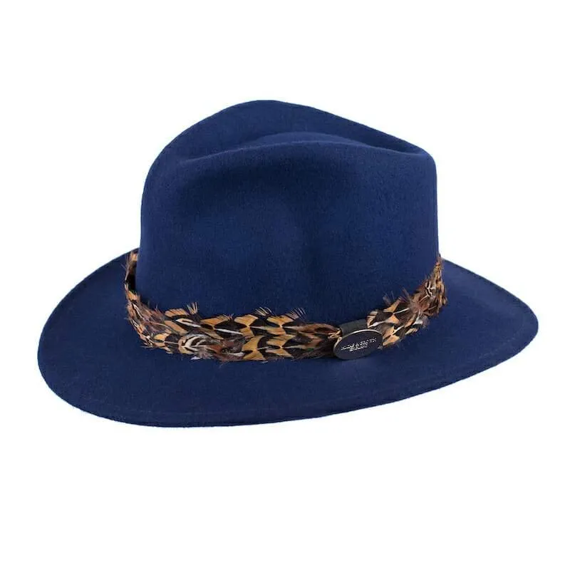 Hicks & Brown Suffolk Pheasant Wrap Fedora Hat - Navy