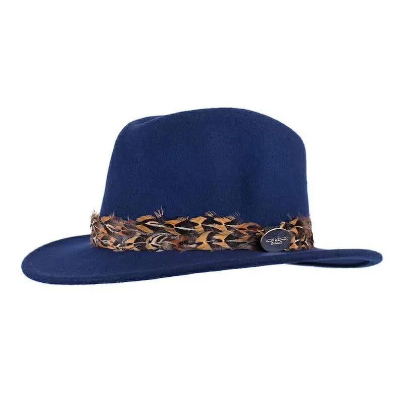 Hicks & Brown Suffolk Pheasant Wrap Fedora Hat - Navy