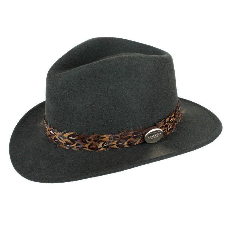 Hicks & Brown Suffolk Pheasant Wrap Fedora Hat - Olive