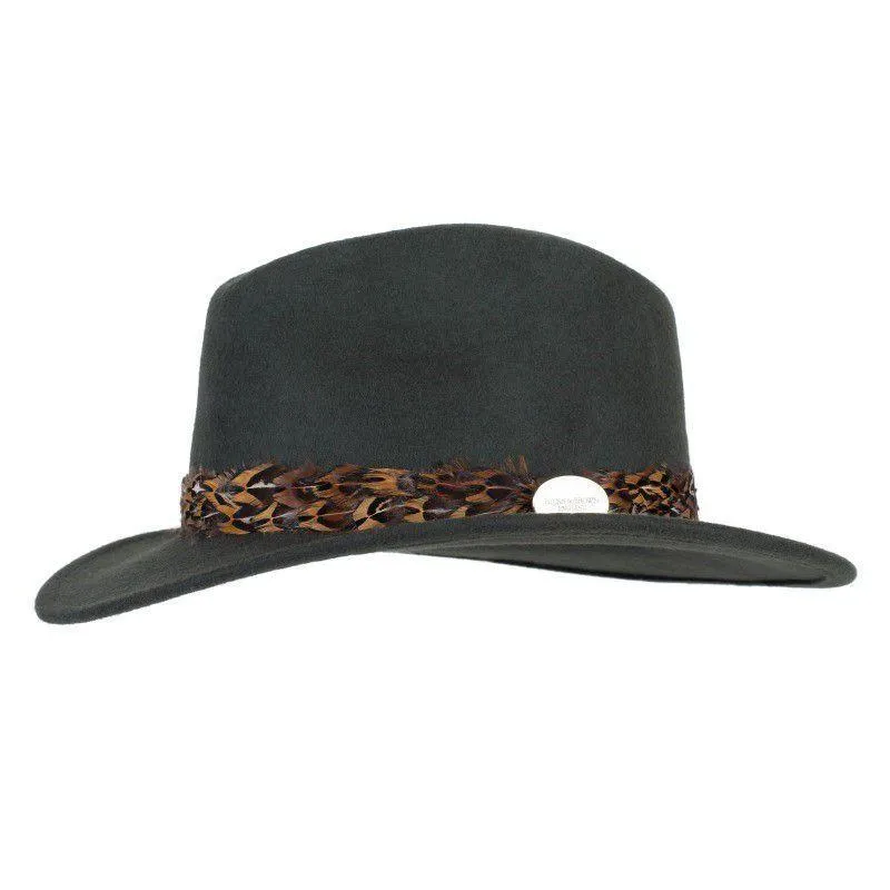 Hicks & Brown Suffolk Pheasant Wrap Fedora Hat - Olive