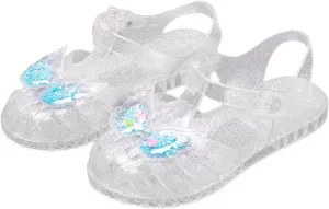 High Heels Sandal for Girls Crystal Jelly Shoes Flashing Butterfly Children Sandals Summer Baby Shoes Girls Trend Leather and Glitter Straps