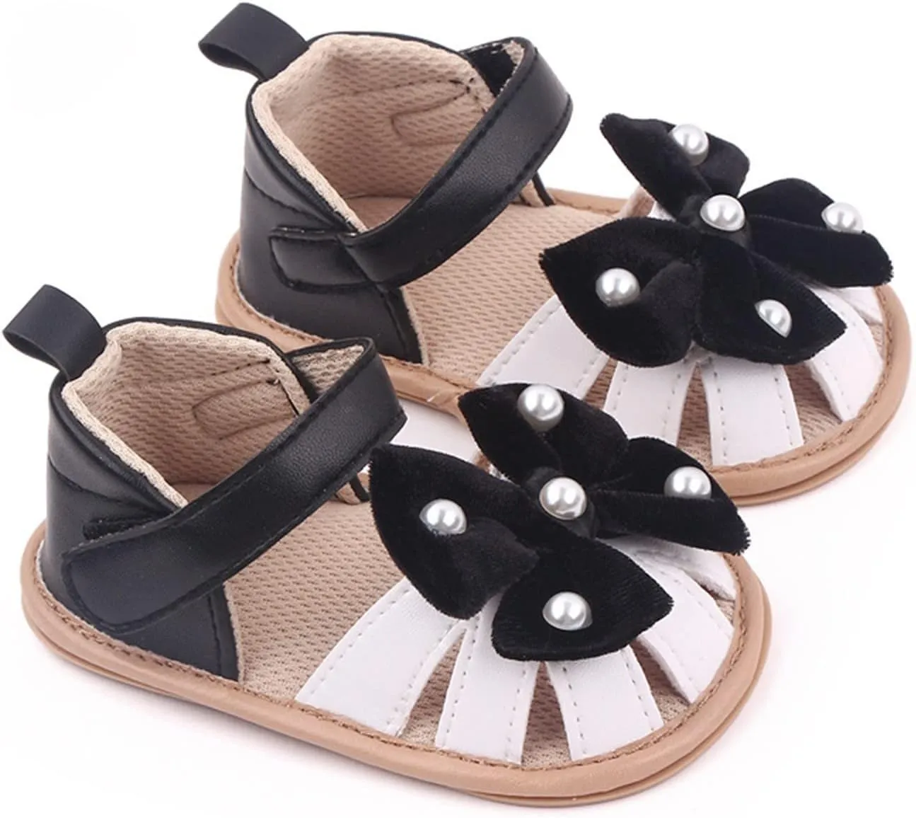 Infant Baby Girls Rome Sandals Baby Wedding Dress Flat Shoes Newborn Pearl Bow crib First Walkers PreWalkers Shoes