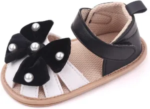 Infant Baby Girls Rome Sandals Baby Wedding Dress Flat Shoes Newborn Pearl Bow crib First Walkers PreWalkers Shoes
