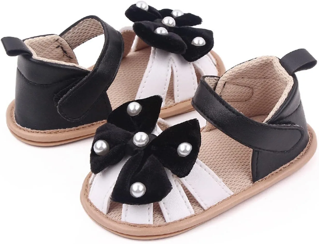 Infant Baby Girls Rome Sandals Baby Wedding Dress Flat Shoes Newborn Pearl Bow crib First Walkers PreWalkers Shoes