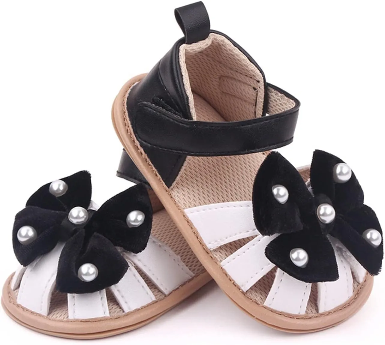 Infant Baby Girls Rome Sandals Baby Wedding Dress Flat Shoes Newborn Pearl Bow crib First Walkers PreWalkers Shoes