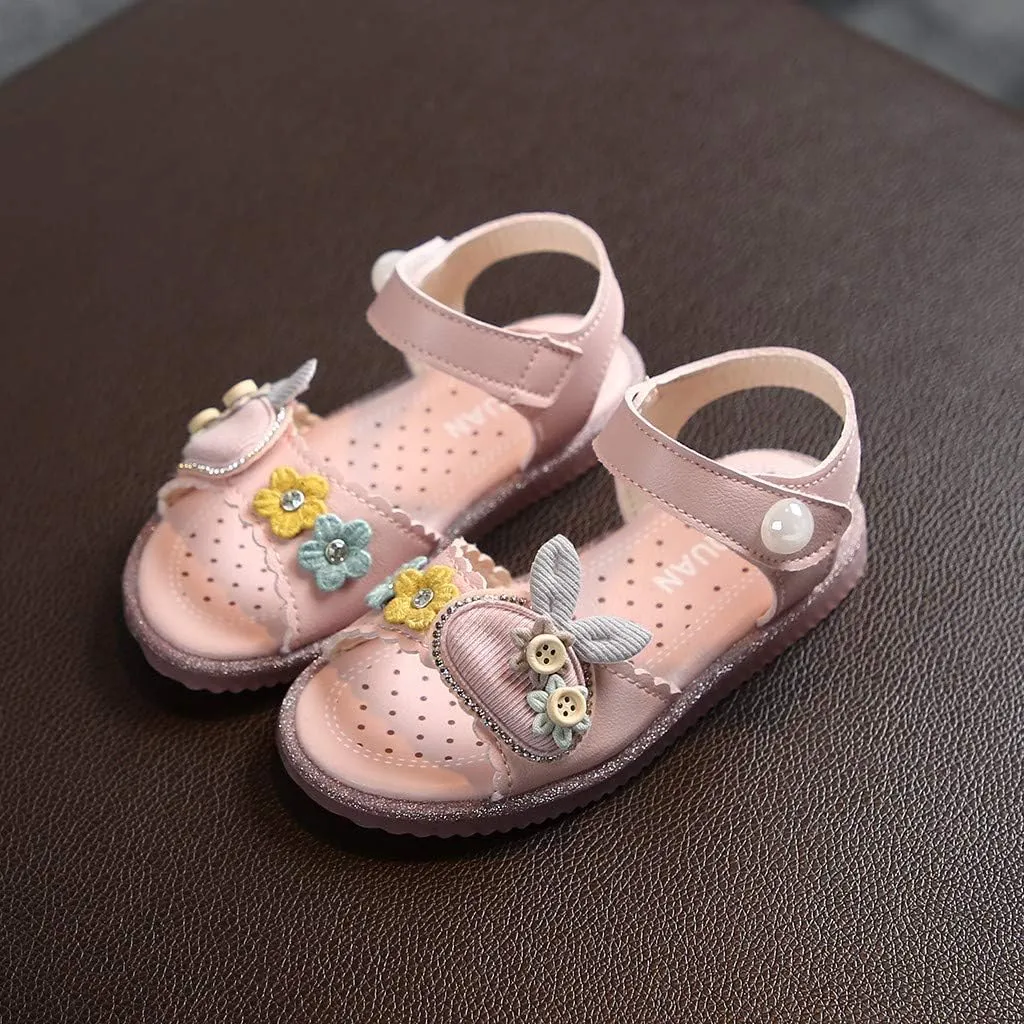 Infant Baby Girls Sandals Summer Bowknot Crib Shoes Toddler Pu Leather Flower Soft Rubber Sole Dress Flats Shoes (Pink, 3-3.5Years)