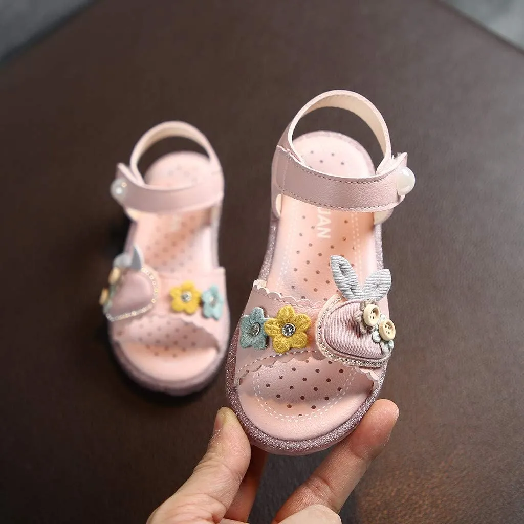 Infant Baby Girls Sandals Summer Bowknot Crib Shoes Toddler Pu Leather Flower Soft Rubber Sole Dress Flats Shoes (Pink, 3-3.5Years)