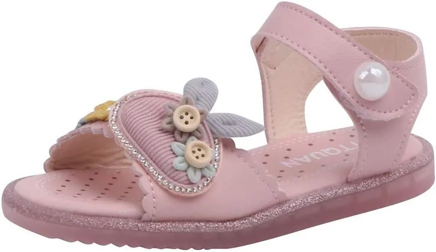 Infant Baby Girls Sandals Summer Bowknot Crib Shoes Toddler Pu Leather Flower Soft Rubber Sole Dress Flats Shoes (Pink, 3-3.5Years)
