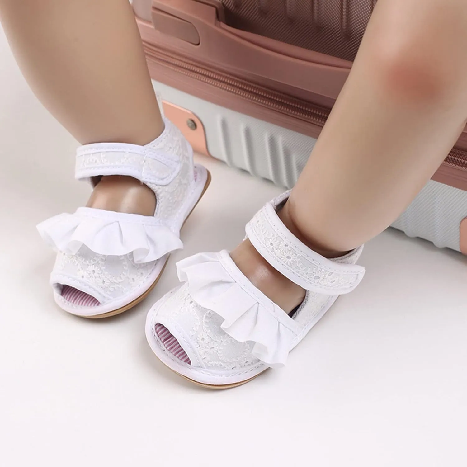 Infant Baby Girls Summer Ruffle Sandals Toddler First Walking Soft Sole Anti-Slip Open Toe Breathable Outdoor Shoes