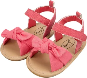 Infant Girls Open Toe Bowknot Shoes Summer Flat Base Fashion Hook Loop Sandals Canvas Shoes for Kids
