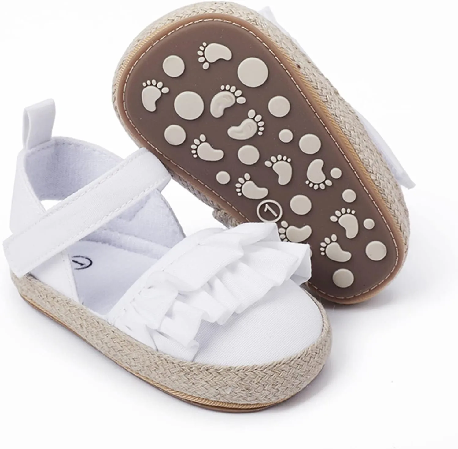 Infant Girls Ruffles Shoes First Walkers Shoes Summer Toddler Flat Sandals Boys Slides Size 3 (White, 0-6 Months)