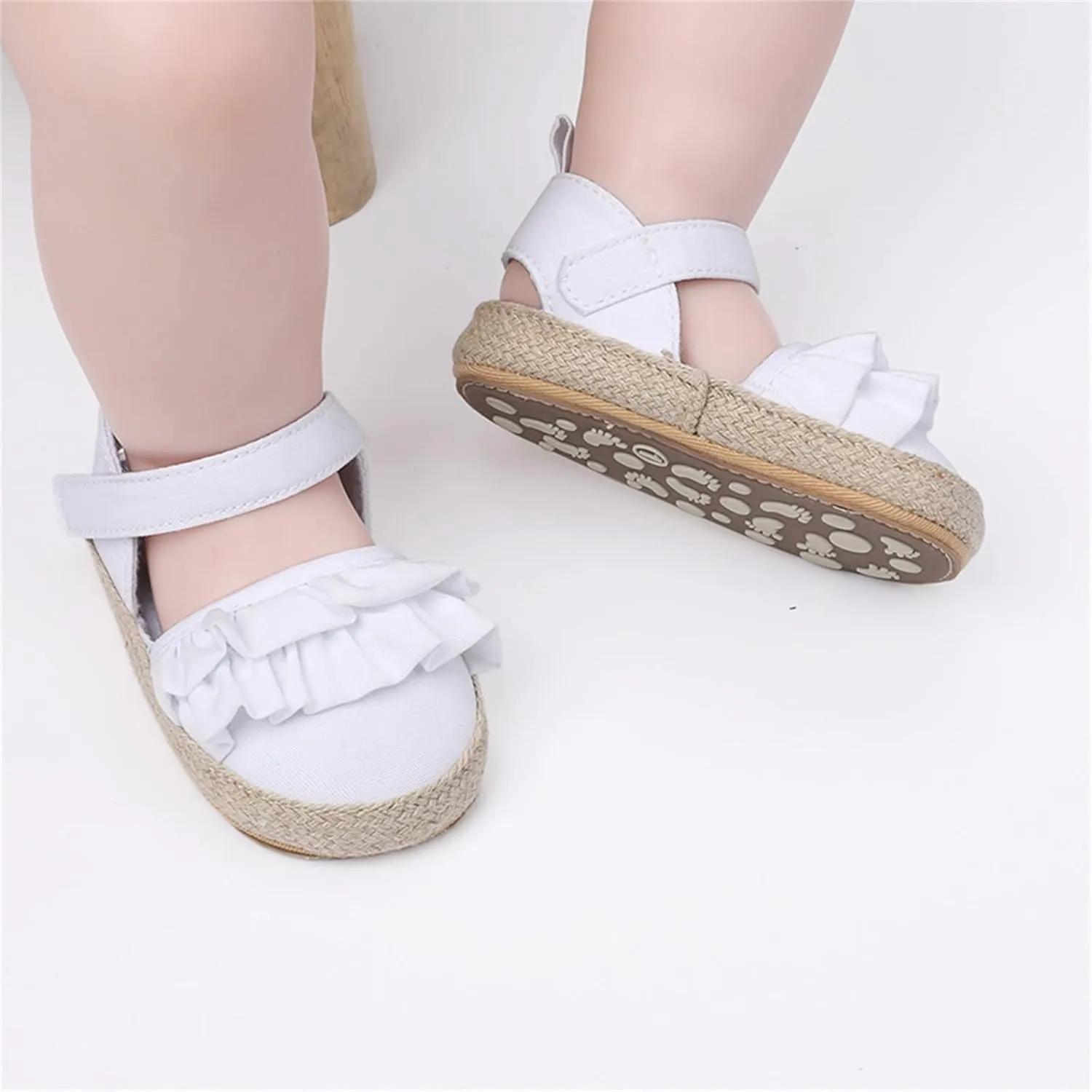 Infant Girls Ruffles Shoes First Walkers Shoes Summer Toddler Flat Sandals Boys Slides Size 3 (White, 0-6 Months)