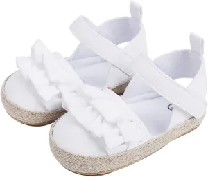 Infant Girls Ruffles Shoes First Walkers Shoes Summer Toddler Flat Sandals Boys Slides Size 3 (White, 0-6 Months)