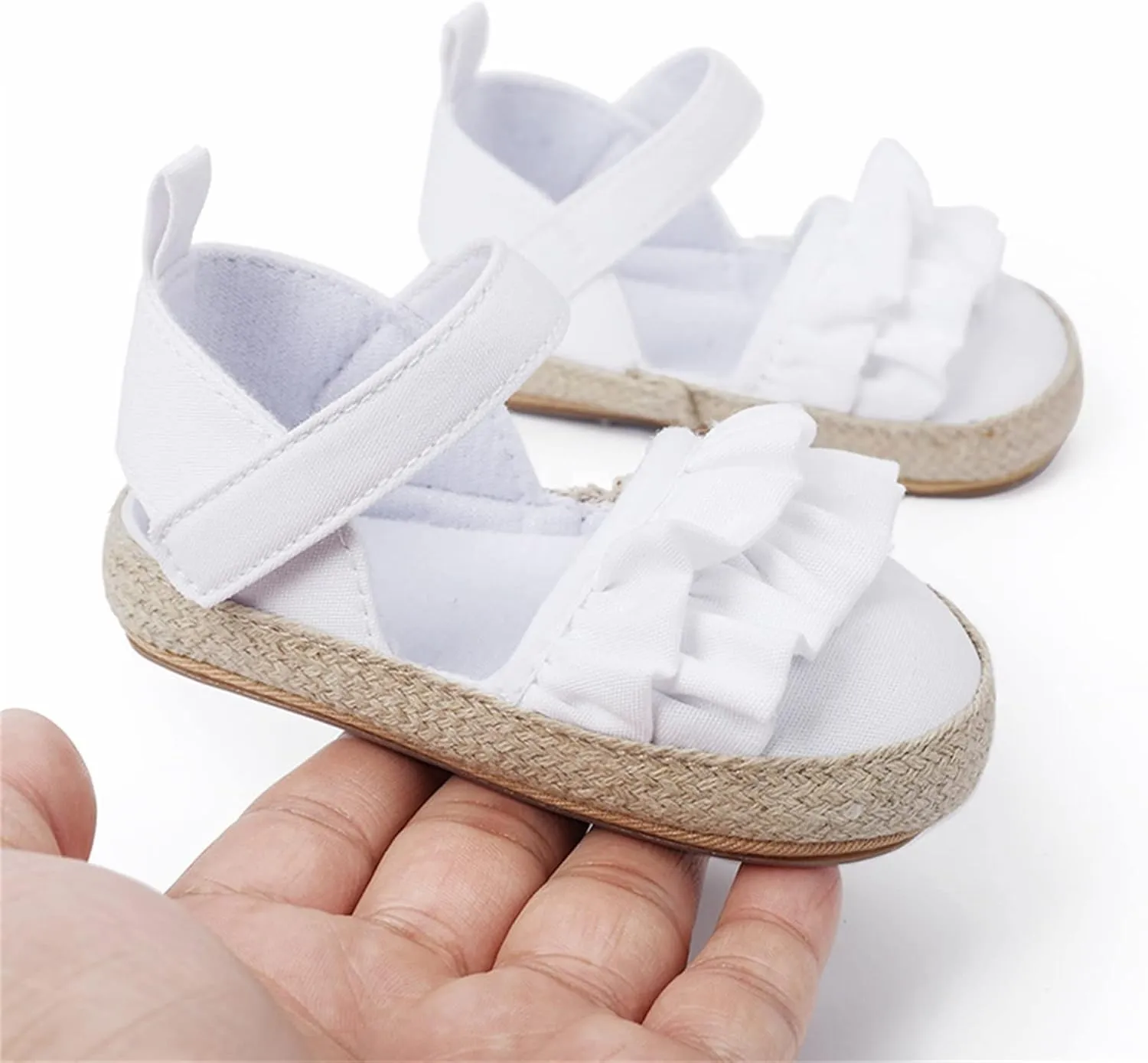 Infant Girls Ruffles Shoes First Walkers Shoes Summer Toddler Flat Sandals Boys Slides Size 3 (White, 0-6 Months)