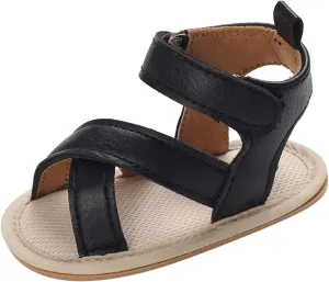 Infant Toddler Baby Girls Boys Shoes Sandals First Walkers Prewalkers Non-Slip Soft Sole Flat Shoes (Black, 4 Infant)