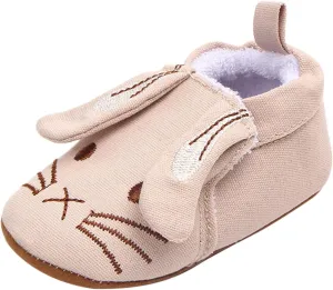 Infant Toddler Shoes Soft Sole Toddler Shoes 3D Little Ear Cartoon Embroidery Princess Shoe Tying Practice for Kids (Beige, 12 Infant)