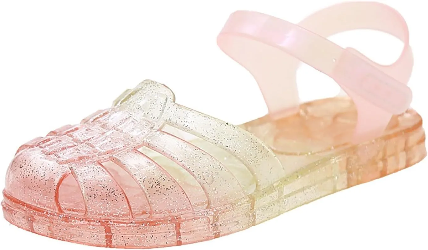 Jelly Sandals for Girls Kids Princess Dress Up Flat Closed Toe Mary Jane Shoes Rainbow Summer Casual Water Beach Flat Sandals