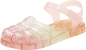 Jelly Sandals for Girls Kids Princess Dress Up Flat Closed Toe Mary Jane Shoes Rainbow Summer Casual Water Beach Flat Sandals