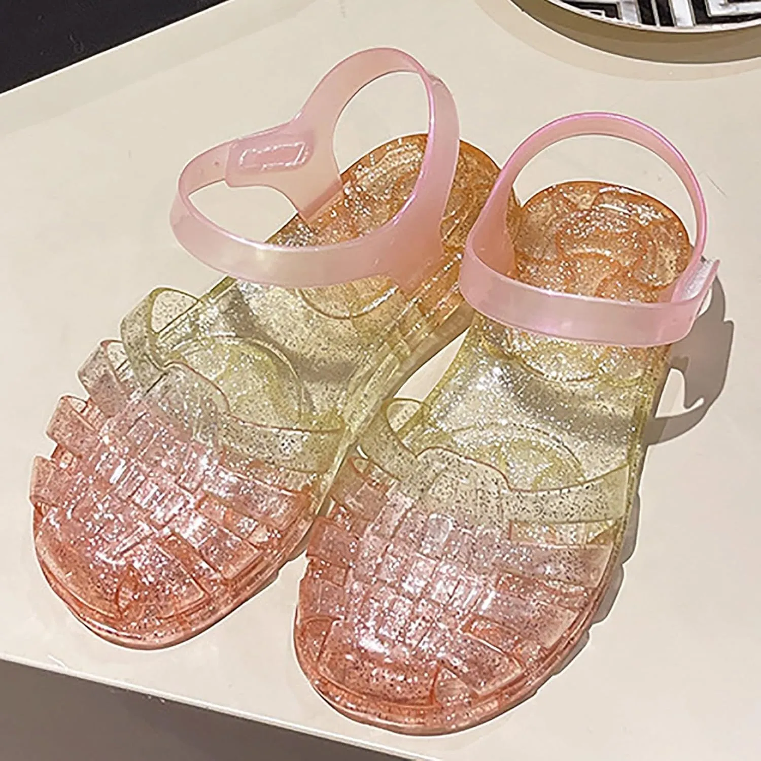 Jelly Sandals for Girls Kids Princess Dress Up Flat Closed Toe Mary Jane Shoes Rainbow Summer Casual Water Beach Flat Sandals