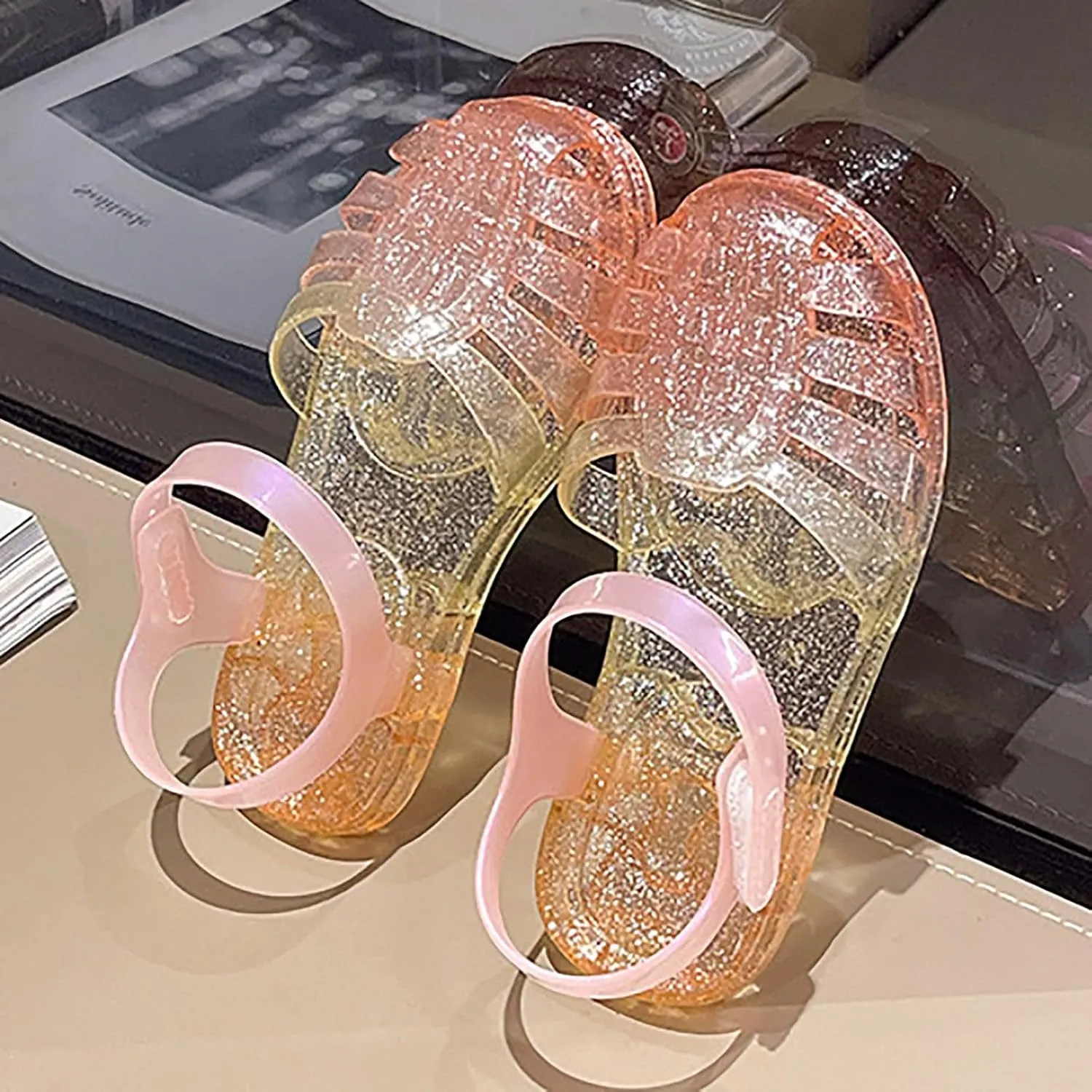 Jelly Sandals for Girls Kids Princess Dress Up Flat Closed Toe Mary Jane Shoes Rainbow Summer Casual Water Beach Flat Sandals