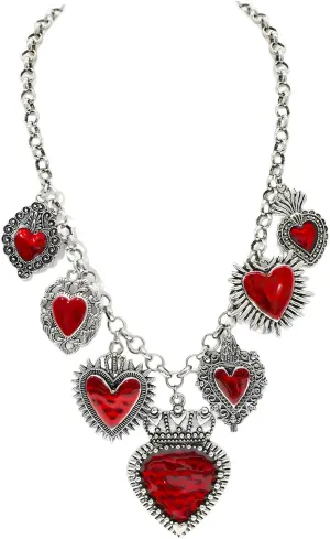 JNF Chunky Layer Heart Charm Necklace for Women Boho Heart Sun Flower Key Coins Charms Necklaces Paperclip Link Chain Necklace Y2K Statement Jewelry