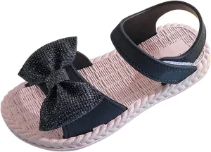 Kid Baby Girls Boys Child Shoes Summer Sandals Soft Rubber Sole Anti Slip Sandals Bowknot (Black, 12 Little Child)