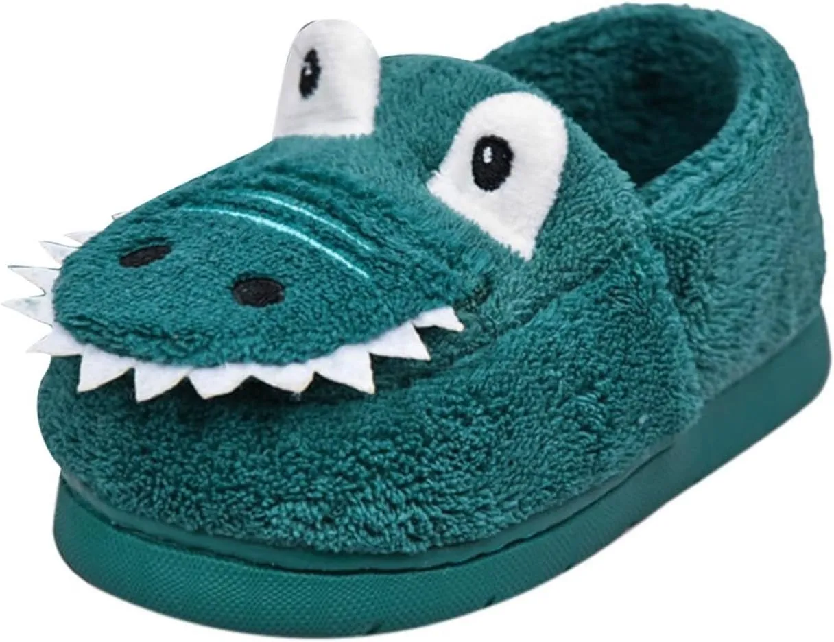 Kids Boys Girls Slip On Winter Warm House Slippers Plush Cozy Cute Dinosaur Home Shoes with Soft Memory Foam