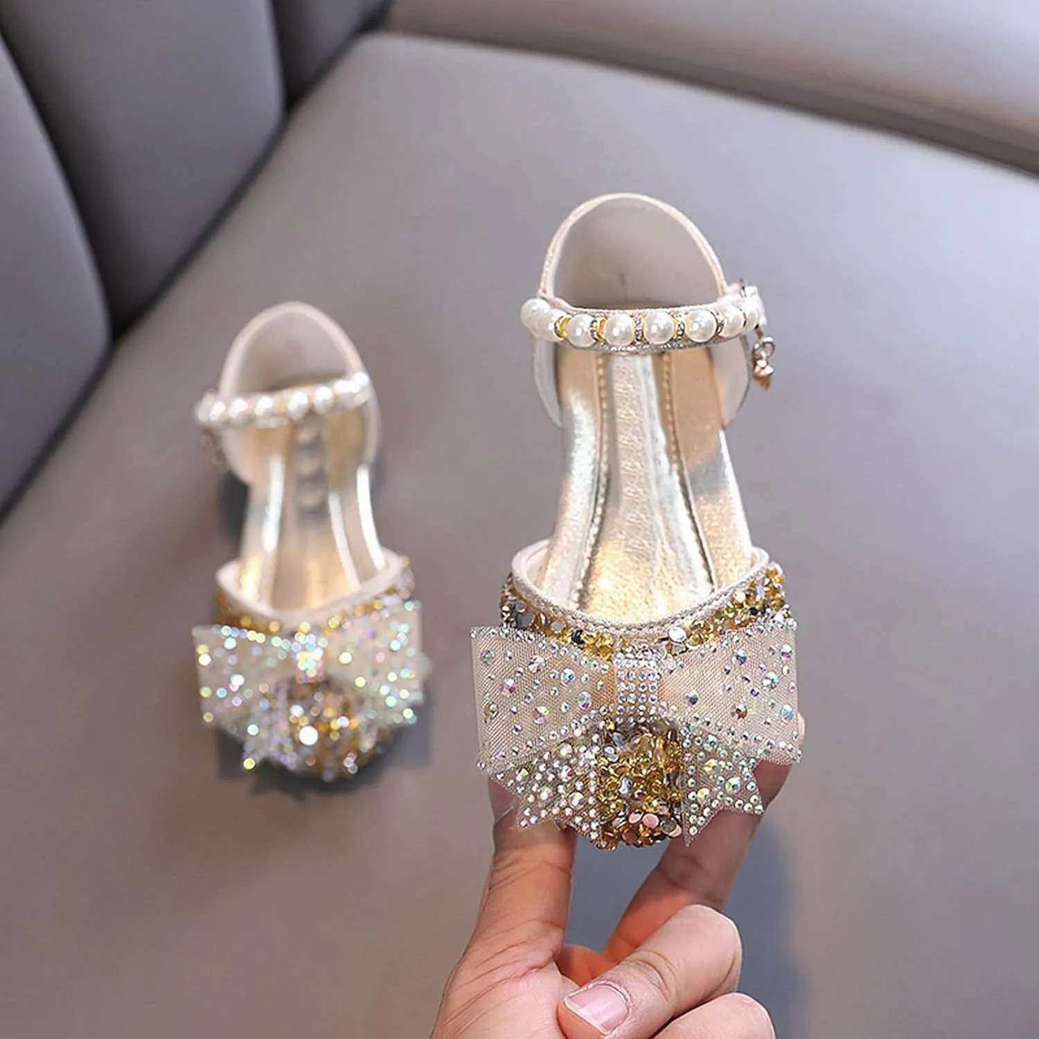 Kids Glitter Sequins Bowknot Princess Mary Jane Platform Princess Sandals Flower Girls Wedding Party Dress Shoes