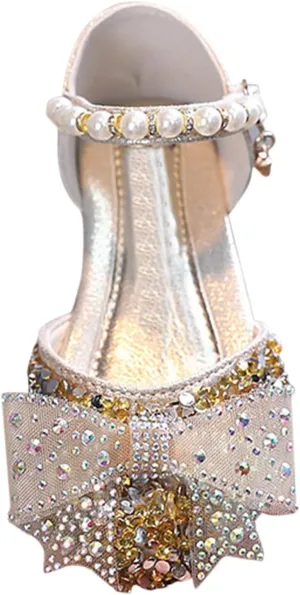 Kids Glitter Sequins Bowknot Princess Mary Jane Platform Princess Sandals Flower Girls Wedding Party Dress Shoes