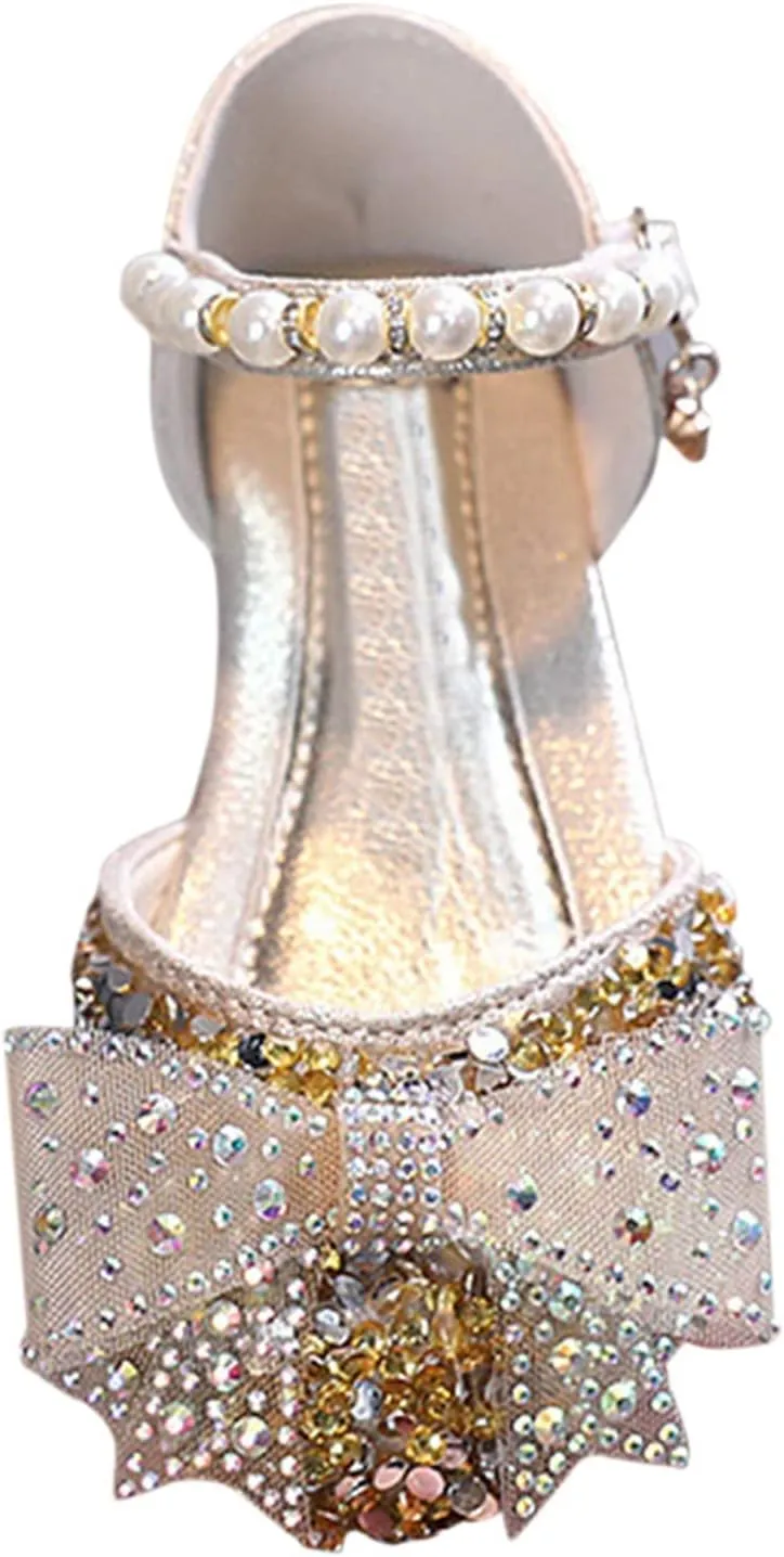 Kids Glitter Sequins Bowknot Princess Mary Jane Platform Princess Sandals Flower Girls Wedding Party Dress Shoes