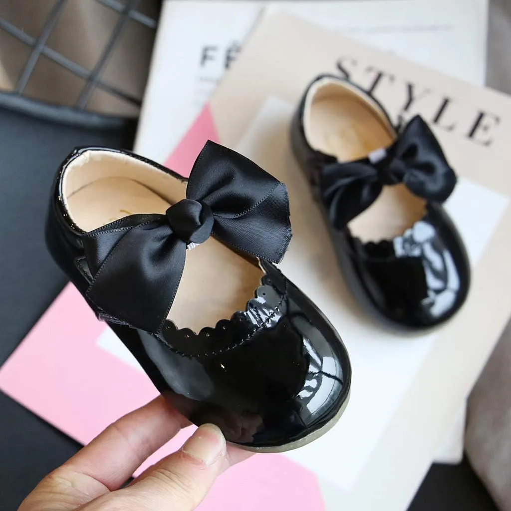 Kids Toddler Girls Leather Shoes Sandals Knot Princess Baby Shoes Round Toe Bow Soft Bottom Wedding Dress Flat Shoes