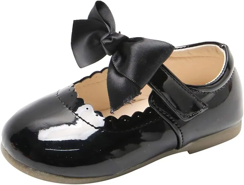Kids Toddler Girls Leather Shoes Sandals Knot Princess Baby Shoes Round Toe Bow Soft Bottom Wedding Dress Flat Shoes