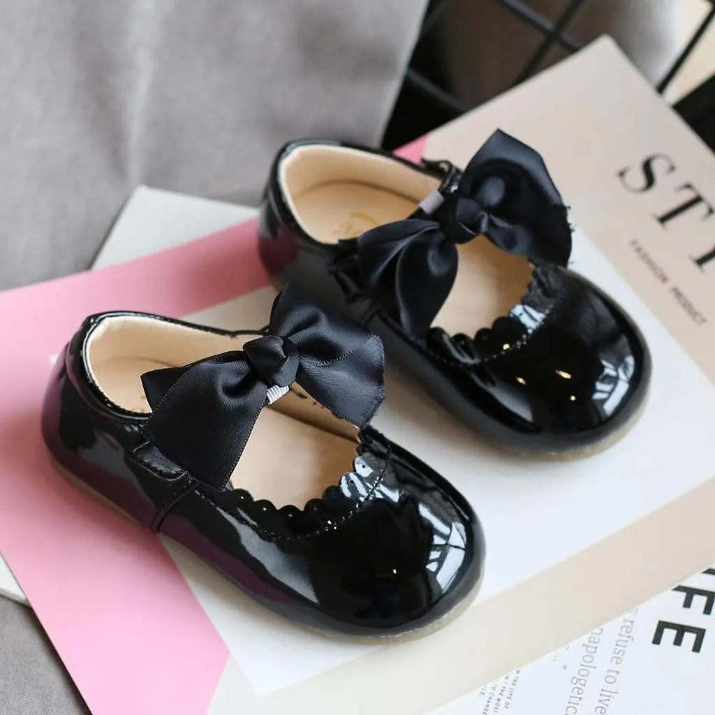 Kids Toddler Girls Leather Shoes Sandals Knot Princess Baby Shoes Round Toe Bow Soft Bottom Wedding Dress Flat Shoes