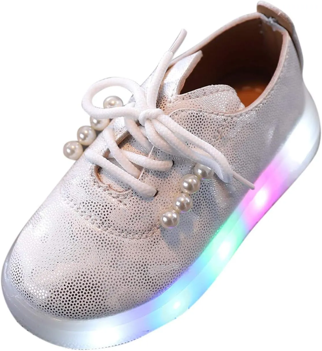 Kids Toddler Girls Shoes Light Up Flashing Tennis Sneakers with Pearl Outdoor Casual Toddler Dress Boots Boy