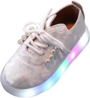 Kids Toddler Girls Shoes Light Up Flashing Tennis Sneakers with Pearl Outdoor Casual Toddler Dress Boots Boy