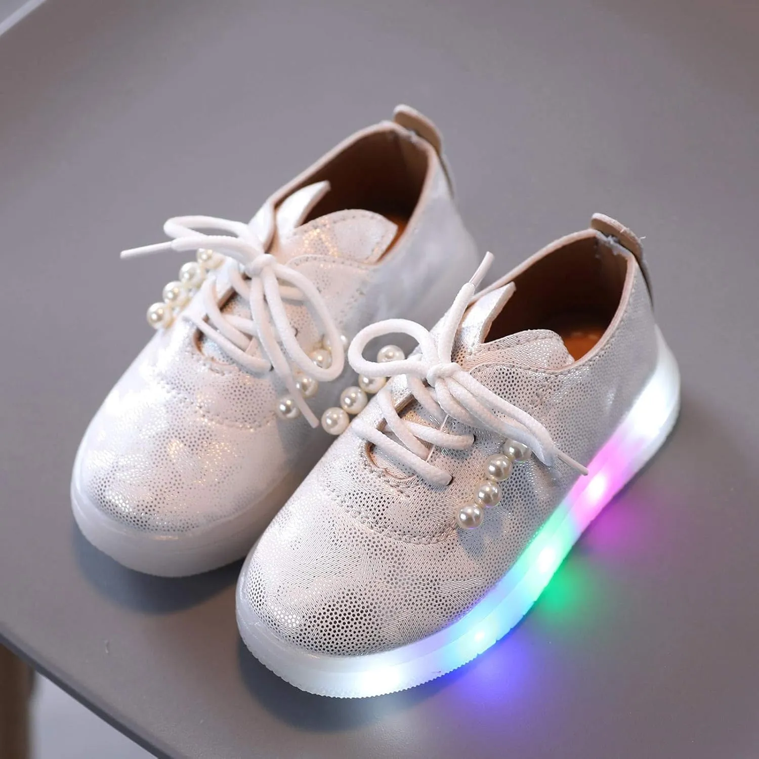 Kids Toddler Girls Shoes Light Up Flashing Tennis Sneakers with Pearl Outdoor Casual Toddler Dress Boots Boy