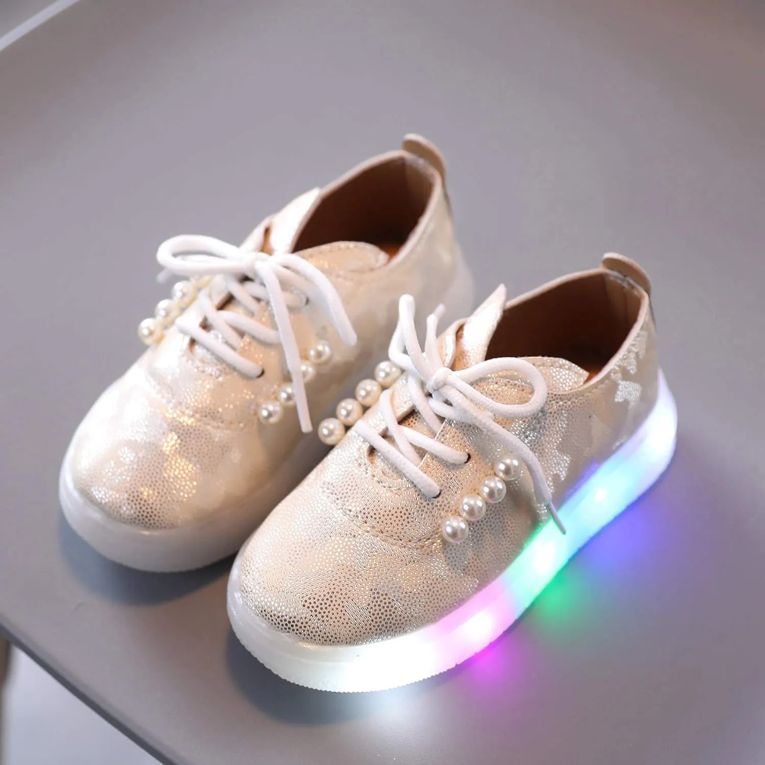 Kids Toddler Girls Shoes Light Up Flashing Tennis Sneakers with Pearl Outdoor Casual Toddler Dress Boots Boy