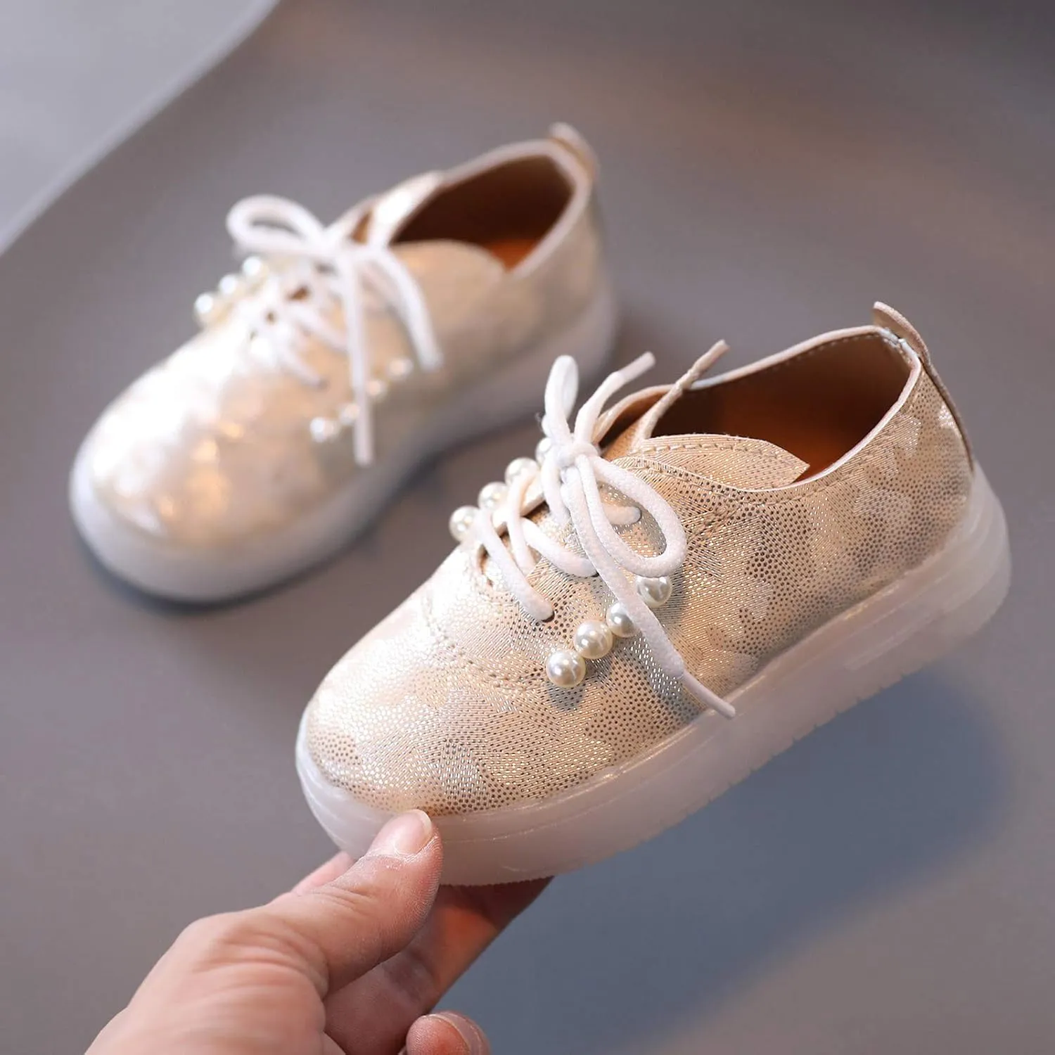 Kids Toddler Girls Shoes Light Up Flashing Tennis Sneakers with Pearl Outdoor Casual Toddler Dress Boots Boy