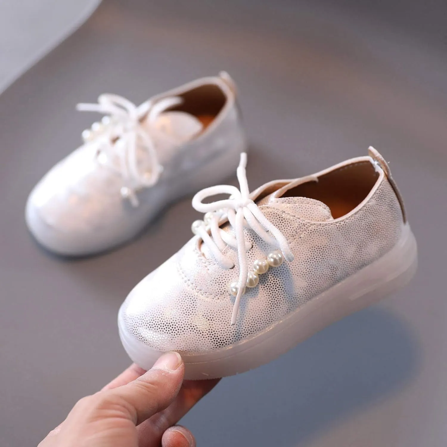 Kids Toddler Girls Shoes Light Up Flashing Tennis Sneakers with Pearl Outdoor Casual Toddler Dress Boots Boy