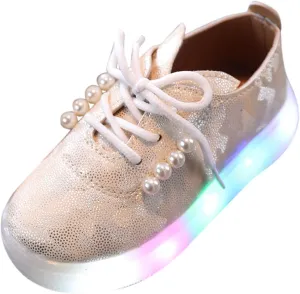 Kids Toddler Girls Shoes Light Up Flashing Tennis Sneakers with Pearl Outdoor Casual Toddler Dress Boots Boy
