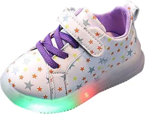 Light Up Toddler Girls Shoes Star Print Flashing Lightweight Walking Sneakers for Little Girls Tennis Shoes