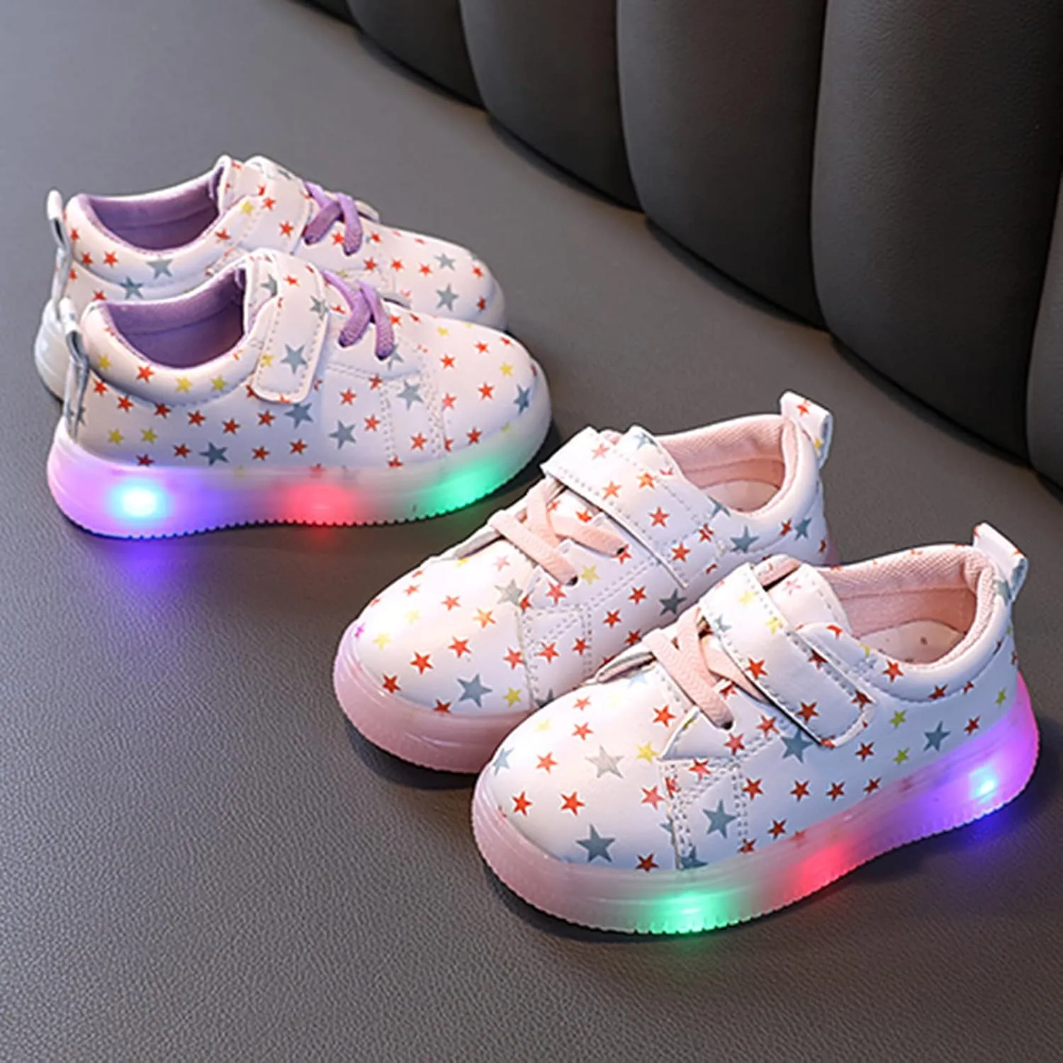 Light Up Toddler Girls Shoes Star Print Flashing Lightweight Walking Sneakers for Little Girls Tennis Shoes