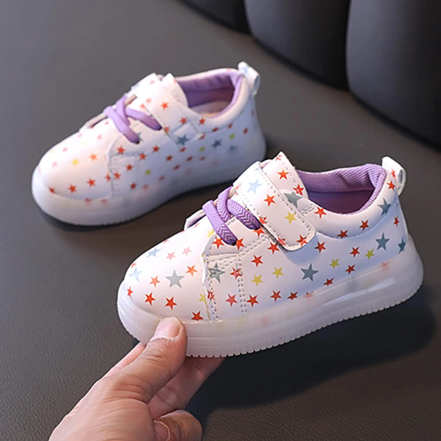 Light Up Toddler Girls Shoes Star Print Flashing Lightweight Walking Sneakers for Little Girls Tennis Shoes