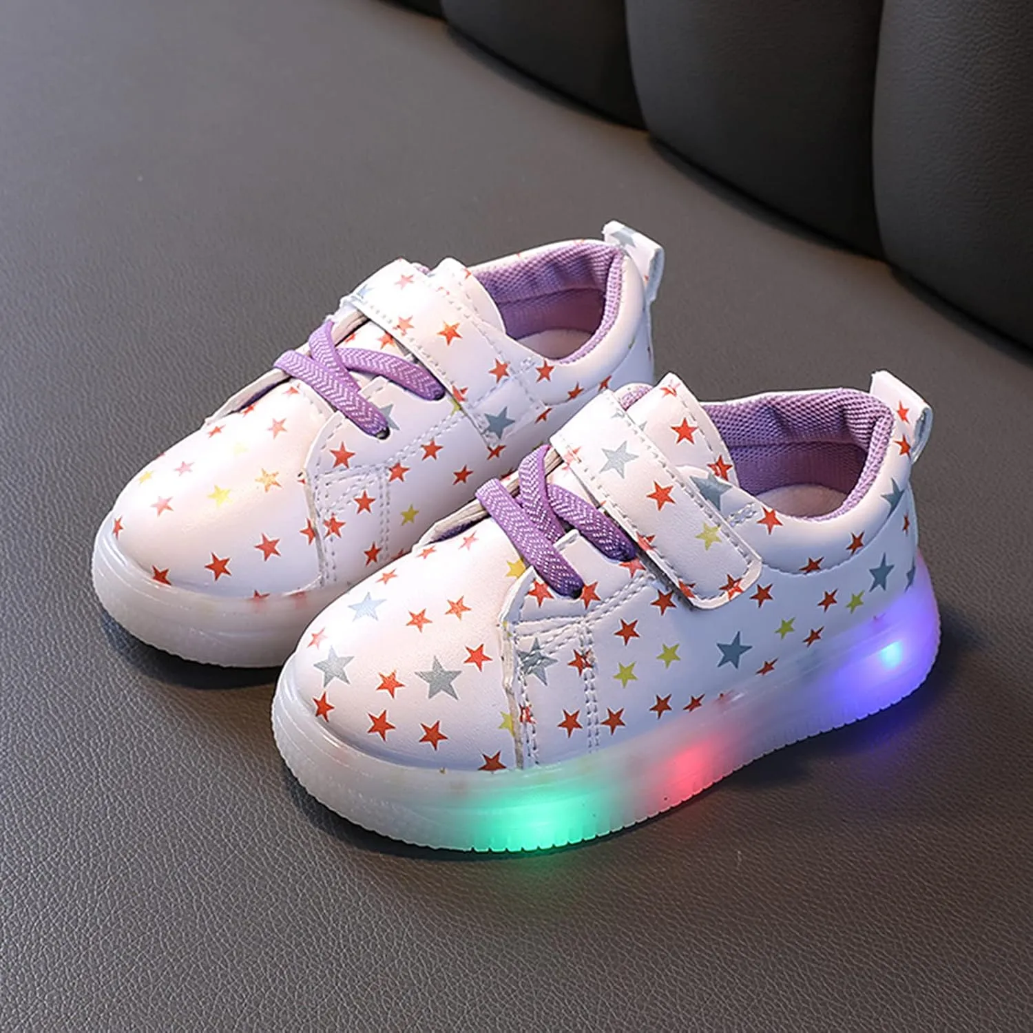 Light Up Toddler Girls Shoes Star Print Flashing Lightweight Walking Sneakers for Little Girls Tennis Shoes